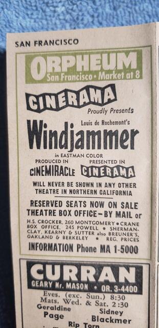 Cinerama  Ad  Orpheum Theatre  San Francisco CA 