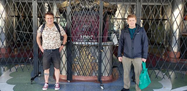 'Joe' & 'Andy' Outside closed up gated  Fox Oakland Theatre