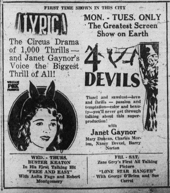 4 Devils at the Lyric, 30 March thru 1 April, 1930