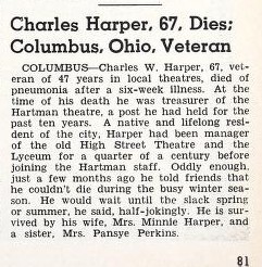 Theater Showman and More:  Charles Harper, R. I. P. (1947)
