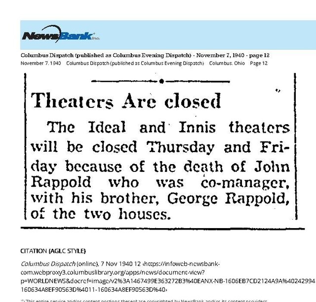 Theater Showman and More:John Rappold (1940), R. I.P. (1940)