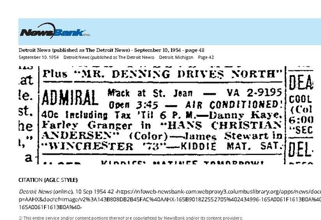 My Detroit Neighborhood Theater (1954)