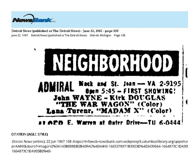 My Detroit Neighborhood Theater (1967)