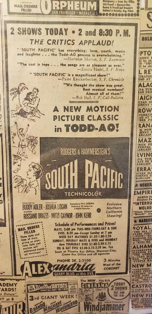 Todd-AO  70mm Alexandria Theatre SF  Ad 1958 