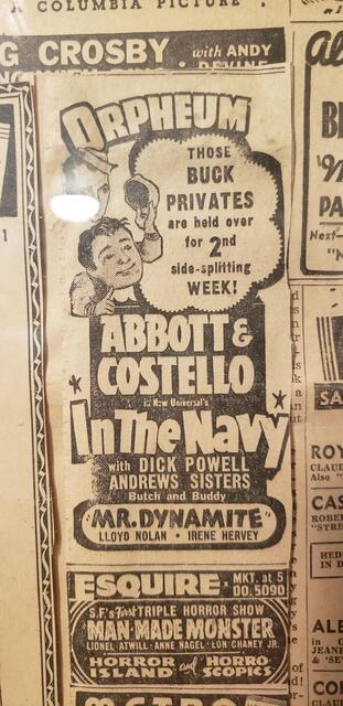 Abbott & Costello  Orpheum Theatre  SF Movie Ad