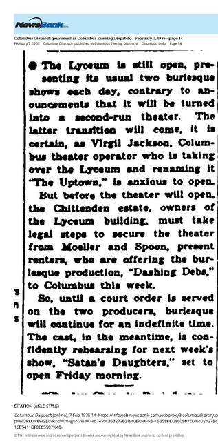 The Transition from the Lyceum to the Uptown (1935)