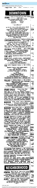 Downtown Detroit and Admiral Theatre Listings (1967)