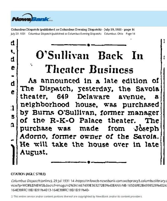 Theater Showman and More: Burms O'Sullivan (1931)