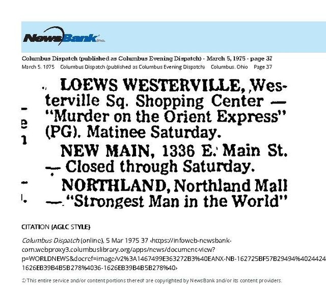 The Last Movies Shown at the New Main was Before This Listing (1975)