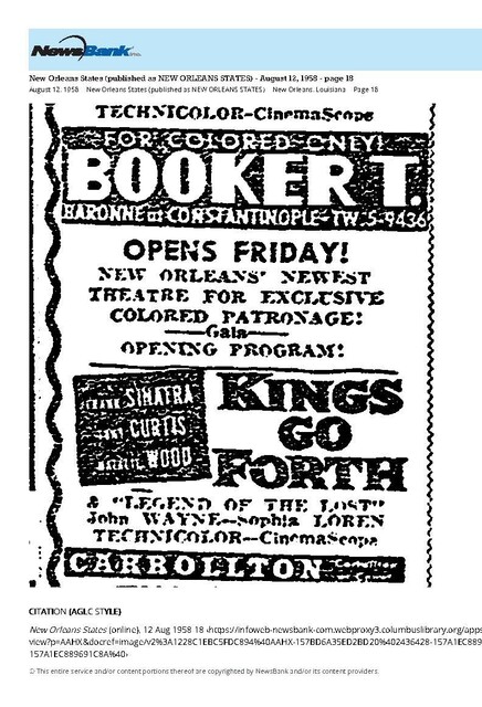 African American Theater (1958) Gala Opening on Friday August 15th