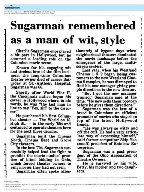 Theater Showman and More: Charles Sugarman, R. I. P. (1987)