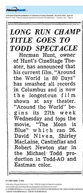 The 1958 Longevity Record for a Columbus Engagement