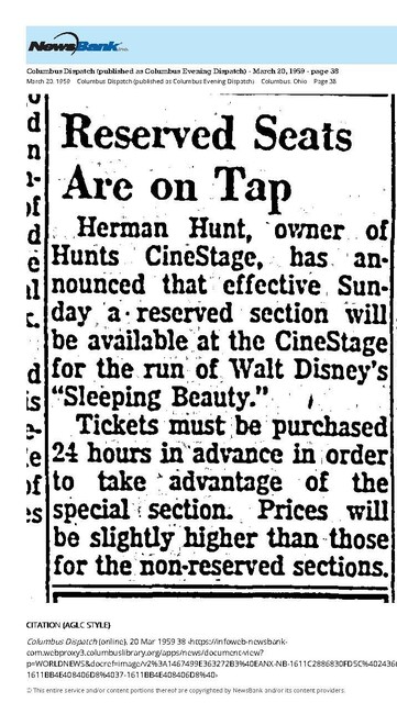 Reserved Seats for "Sleeping Beauty" (1959)