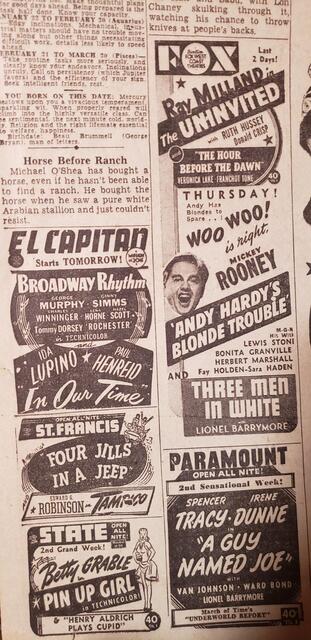 Fox Theatre SF 1944 Movie Ad 