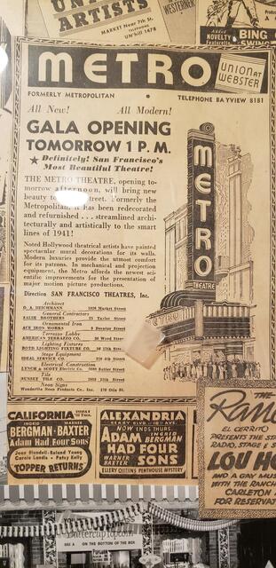 1941 Re Opening Remodel Ad  Metro Theatre SF 