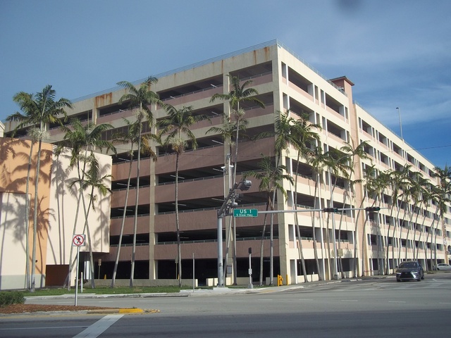 Southwestern edge of the Sunset Place parking garage where the Riviera Theatre once stood