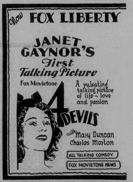 4 Devils at the Liberty Theatre, Great Falls—August 26, 1929