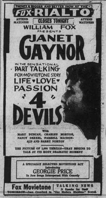 4 Devils at the Fox Rialto, Butte, 24 September 1929