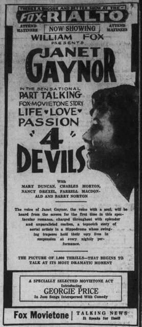 4 Devils at the Fox Rialto, Butte, 23 September 1929