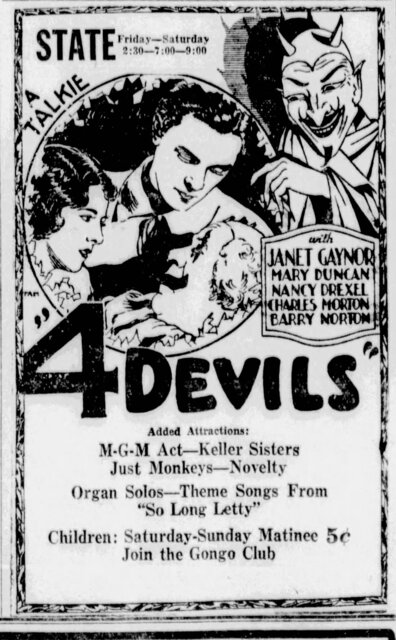 4 Devils at the State—13-14 December, 1929