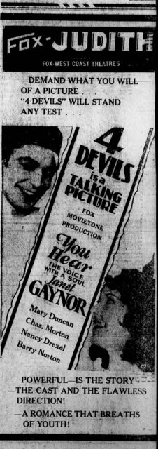 4 Devils at the Fox Judith—17-18 October, 1929