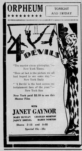 4 Devils at the Orpheum, Kalispell—1-3 January, 1930