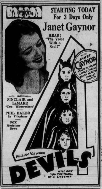 4 Devils at the Fox Balboa—9-11 October, 1929