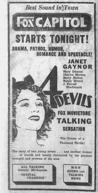 4 Devils at the Fox Capitol Theatre—30 October-2 November, 1929