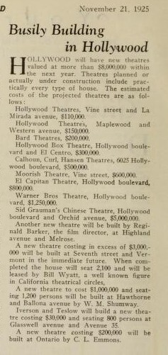 New Theater Plans or Under Construction (1925)