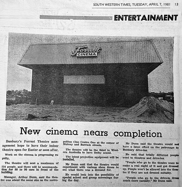 Forrest Cinema Bussell Highway and Parade Road, Bunbury, WA - 1981