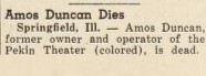 African American Theater (1945)/Theater Showman and More: Amos Duncan, RIP (1945)