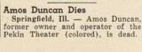 African American Theater (1945)/Theater Showman and More: Amos Duncan, RIP (1945)