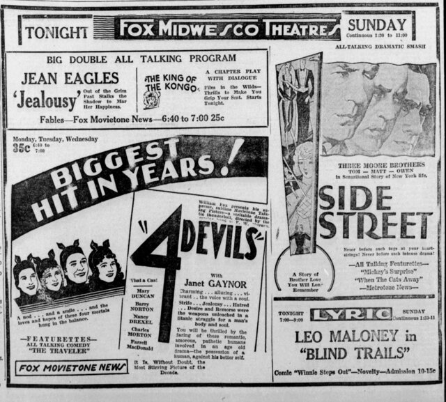 4 Devils at the Fox, Stevens Point, 4 November 1929