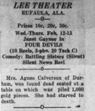 Detailed notice for 4 Devils at the Lee Theatre, Eufaula 12 thru 13 February, 1930