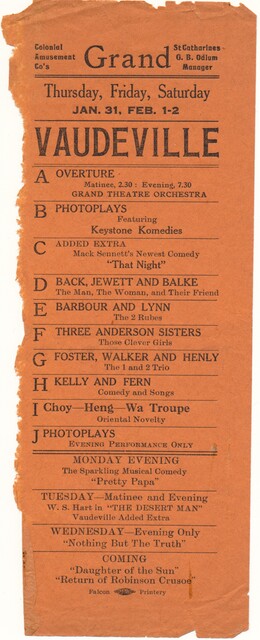 Playbill for January 1, 1918 through February 2, 1918