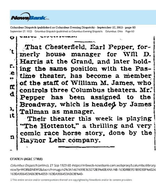 Theater Showman and More: Earl Pepper (1923)