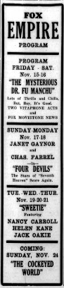 4 Devils at the Fox Empire, 17-18 November, 1929