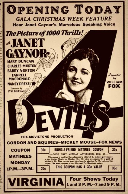 4 Devils at the Virginia in Wheeling—22 December 1929