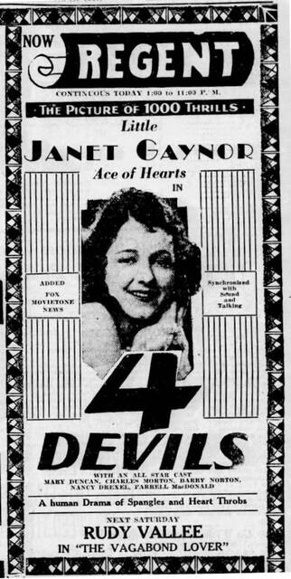 4 Devils at the Regent Theatre, Flint—25 Jan-31 Jan, 1930