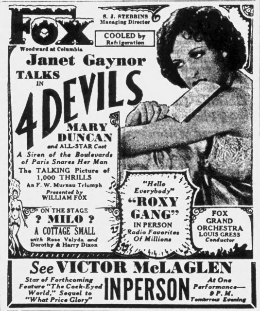 4 Devils at the Fox Theatre, Detroit, Michigan—July 12-18, 1929