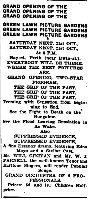 Green Lawn Picture Gardens Hay Street and Irwin Street, Perth, WA - 1916
