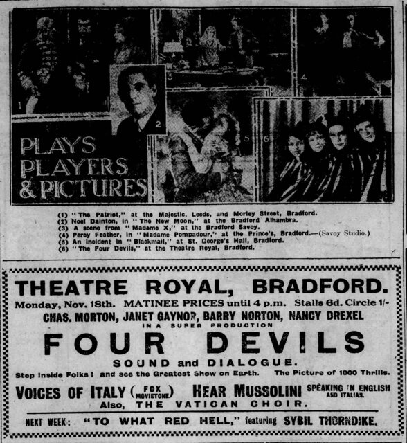 4 Devils at the Theatre Royal, week of 18 November, 1929