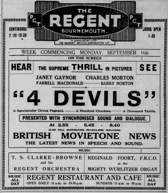 4 Devils at the Regent, Sept 16-21, 1929