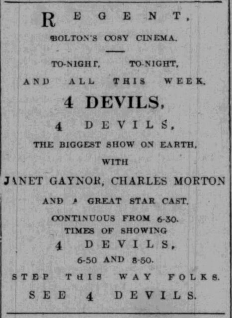 4 Devils at the Regent, Jan 8-10, 1930