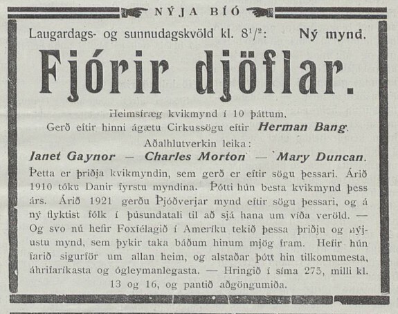 4 Devils (Fjórir djöflar) at the Nýja Bíó — 25–26 April 1931