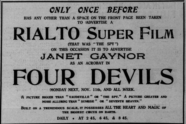 4 Devils at the Rialto Super Theatre, 11-16 November, 1929