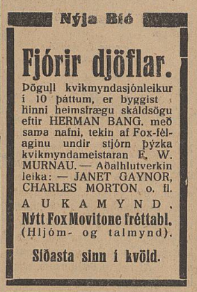 4 Devils at Nýja Bíó, 2 November-8 November, 1930