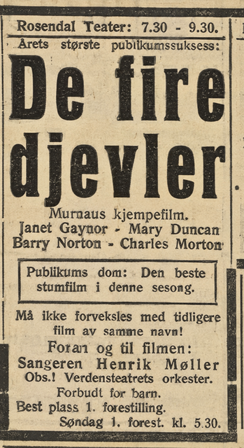 4 Devils at Rosendal Teater, Trondheim — 1-3 November, 1929