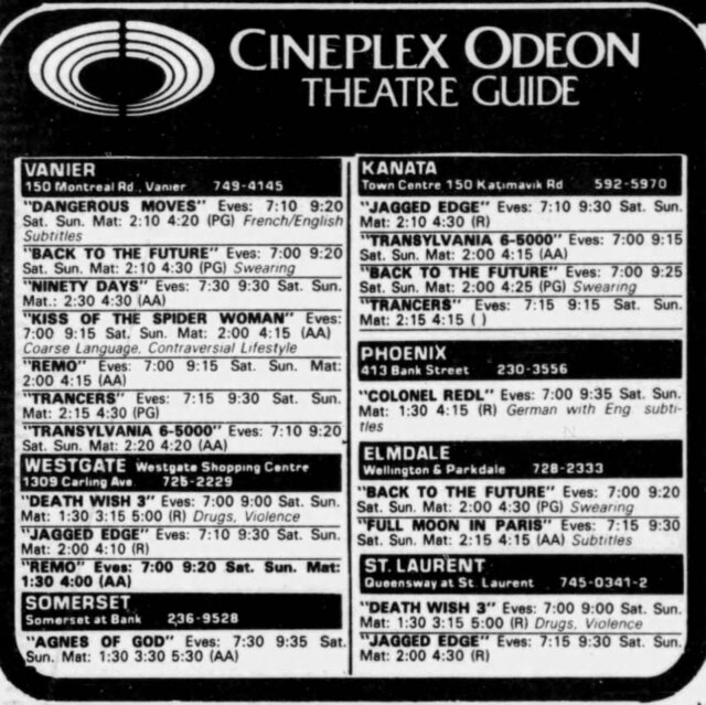 November 16, 1985 Listings