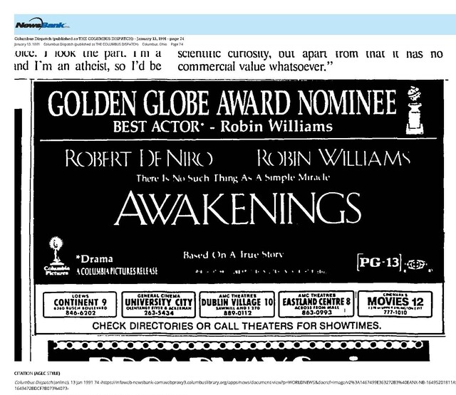 1991 Box Office Stars: Robin Williams #3 & Robert De Niro # 9